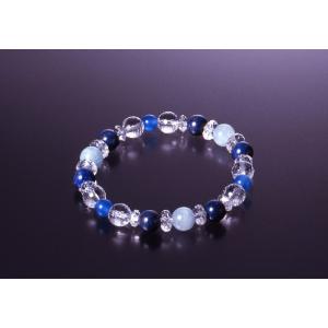 ブルーカラー・ヒーリングストーンブレス　白水晶 青メノウ アクアマリン ラピスラズリ パワーストーン...