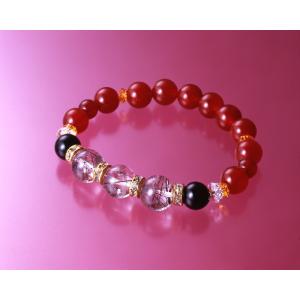 ブラック ルチル好運ブレス　白水晶 黄水晶 ブラック ルチル 赤メノウ オニキス パワーストーン ブ...