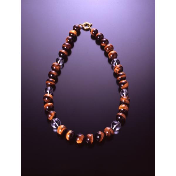 大粒タイガーアイ・メンズネックレス 白水晶 虎目石 メンズ 効果 ハンドメイド 浄化 種類 意味 ア...