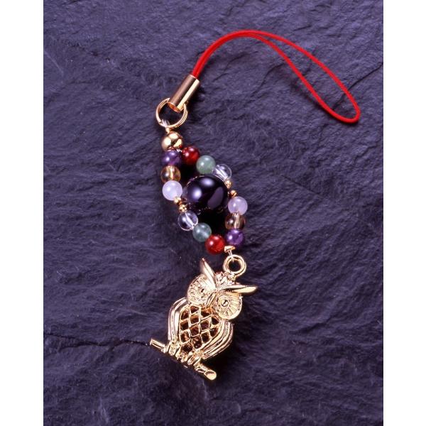 ふくろうアメジストストラップ 紫水晶 黄水晶 白水晶 赤メノウ アベンチュリン ローズクォーツ アク...