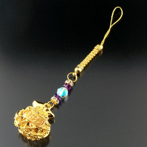 招福鈴・開運ストラップ ルナフラッシュ アメジスト パワーストーン ストラップ メンズ レディース ...