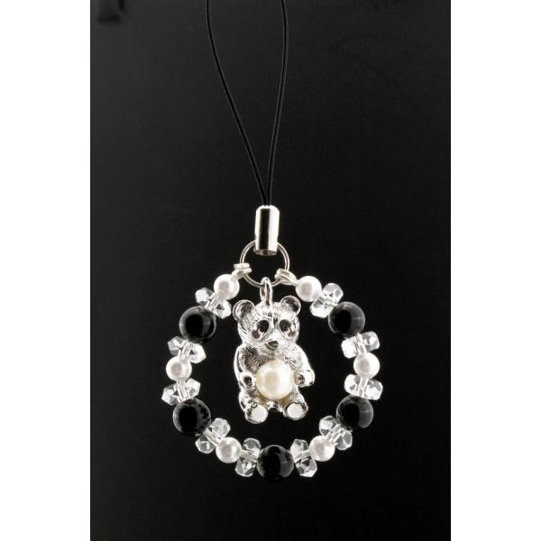 お願いパンダストラップ 白水晶 オニキス パワーストーン ストラップ メンズ レディース 効果 ハン...