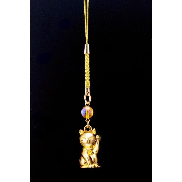 招き猫・裏表両用ストラップ 黄水晶 パワーストーン ストラップ メンズ レディース ハンドメイド 浄...