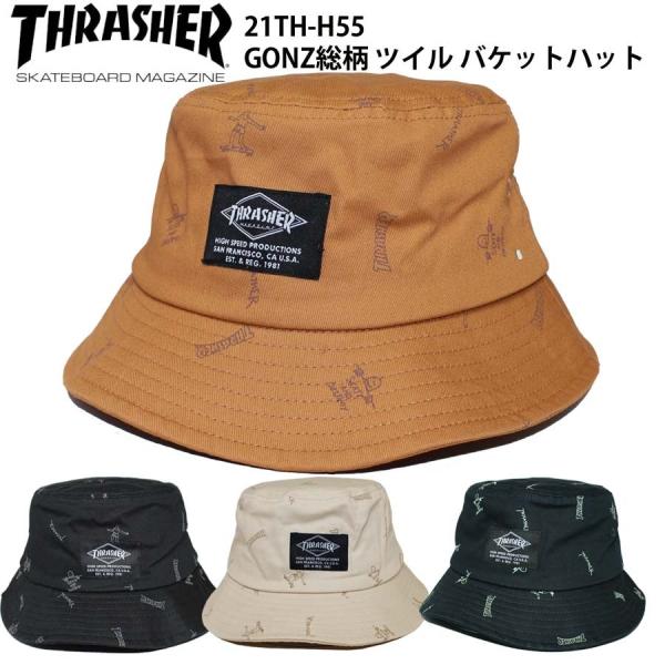 正規品 スラッシャー ハット THRASHER HAT 21TH-H55 GONZ総柄 ツイル バケ...