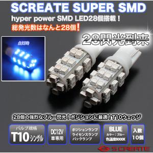 高品質！T10 3チップ 28LED SMD ポジションナンバー灯 青 10個｜screate-shop2