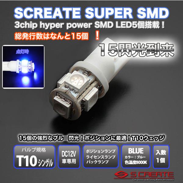 高品質T10 3チップ 5SMD LED ポジションナンバー灯 ブルー1個