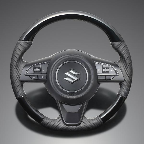 FEGGARI ジムニーノマド JC74W ステアリング ピアノブラック x PVCレザー(ダークグ...