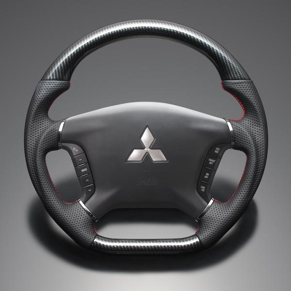 FEGGARI 4代目パジェロ V80/90系 ステアリング ブラックカーボン調 x PVCレザー(...