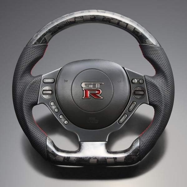 FEGGARI GT-R R35 ステアリング クリアフォージッドカーボン x 本革(ダークグレー)...