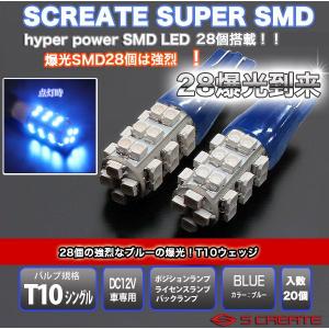 T10/T16ウェッジ 3chip(チップ) ハイパー28SMD LED爆閃光バルブ ブルー 20個SET (代引OK)｜screate