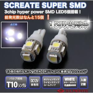 T10/T16ウェッジ 3チップ ハイパー5SMD LED爆閃光バルブ ホワイト 10個SET（メール便) / 5LED LED バルブ｜screate