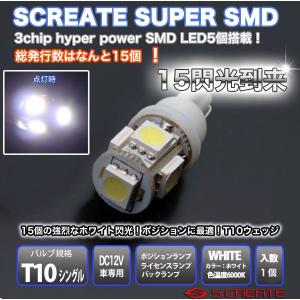 T10/T16ウェッジ 3チップ ハイパー5SMD LED爆閃光バルブ ホワイト 1個（メール便) / 5LED LED バルブ｜screate