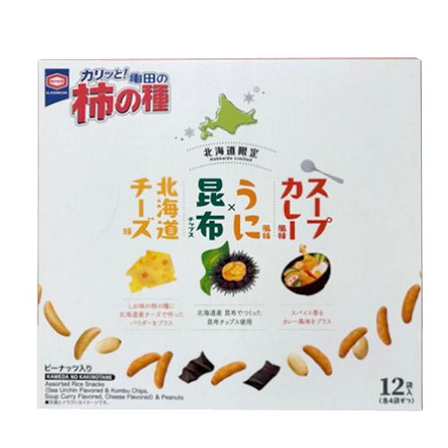亀田の柿の種　北海道限定　3種アソートBOX（132ｇ）12袋入(北海道チーズ味12ｇ、うに風味×昆...