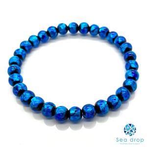 Sea drop ホタルガラス 6mm ビーズ ブレスレット ブルー 光る 蓄光タイプ 青色 とんぼ玉 [002bt-06]｜sea-drop