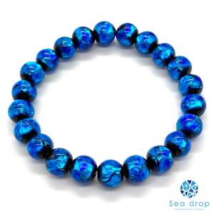 Sea drop ホタルガラス 8mm ビーズ ブレスレット ブルー 光る 蓄光タイプ 青色 とんぼ玉 [002bt-08]｜sea-drop