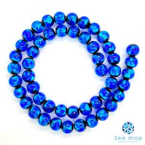 Sea drop ホタルガラス ブルー8mm 一連 40cmビーズ 光る 蓄光タイプ 青色 とんぼ玉 [005tt-08]｜sea-drop