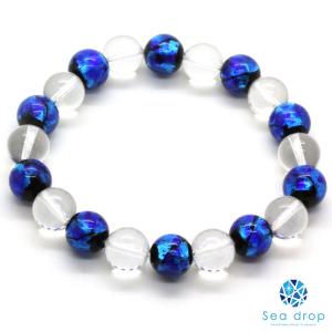 Sea drop ホタルガラス ブルー 水晶 10mm ブレスレット 光る 蓄光タイプ 青色 ビーズ とんぼ玉 [010bt-10]｜sea-drop