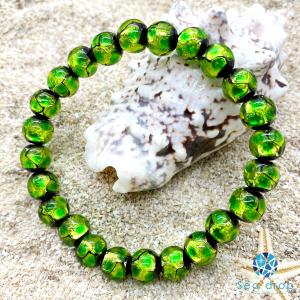 Sea drop ホタルガラス 10mm ビーズ ブレスレット グリーン 光る 蓄光