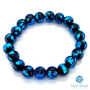 Sea drop ホタルガラス 10mm ビーズ ブレスレット ブルー 光る 蓄光タイプ 青色 とんぼ玉 [036bt-10]｜sea-drop