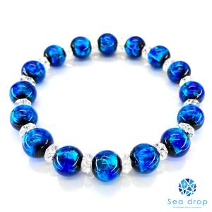 ミヤコマリン 12mm ブレスレット 蓄光 ホタルガラス とんぼ玉 ホタルガラス ミヤコマリン 青芯 8mm±0.5mm ブレスレッド