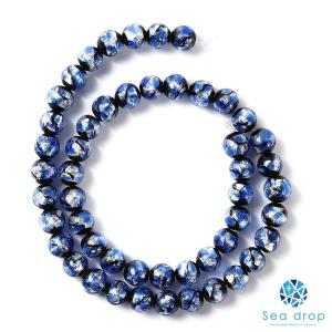 Sea drop ホタルガラス ブルーホワイト8mm 一連 40cmビーズ 光る 蓄光タイプ 青色 とんぼ玉 [118tt-08]｜sea-drop