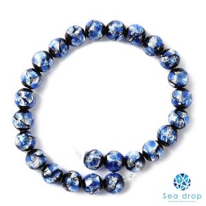 Sea drop ホタルガラス ブルーホワイト8mm 半連 20cmビーズ 光る 蓄光タイプ 青色 とんぼ玉 [121htt-08]｜sea-drop