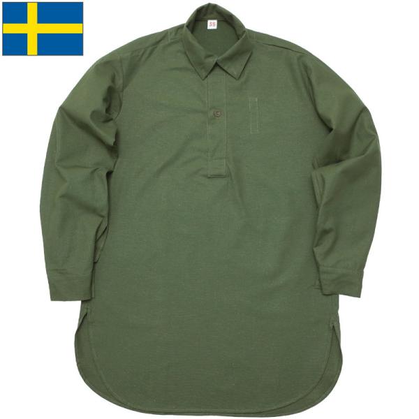 スウェーデン軍 M-55 プルオーバーシャツ 長袖 デッドストックM55 メンズ コットンシャツ ミ...