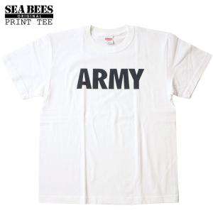 1点ならメール便可 オリジナルプリント 半袖Tシャツ 『ARMY』 【ホワイト×ブラック】｜seabees