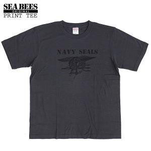 1点ならメール便可 オリジナルプリント 半袖Tシャツ 『NAVY SEALS ラージロゴ』 【チャコールxブラック】｜seabees