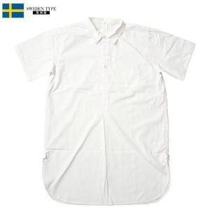 スウェーデン軍タイプ グランパシャツ 2ボタン ホワイト 半袖 新品 メンズ 裾長 メディカル プルオーバー ハーフスリーブ ミリタリーシャツ｜seabees