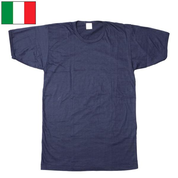 メール便可 イタリア軍 AF コットン 半袖Tシャツ ネイビー  デッドストック JT053NN
