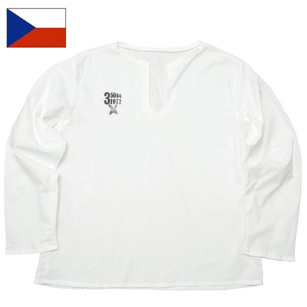 1点ならメール便可 チェコ軍 パジャマシャツ ホワイト デッドストック スリーピングシャツ カジュア...