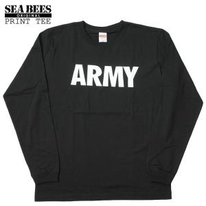 1点ならメール便可 オリジナルプリント ロングスリーブTシャツ 『ARMY』 【ブラックxホワイト】｜seabees