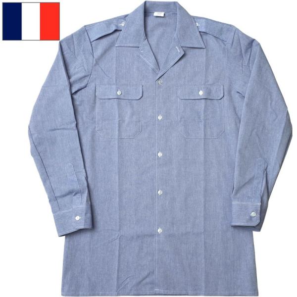 フランス軍 NAVY シャンブレーシャツ メンズ 長袖 デッドストック JS140NN