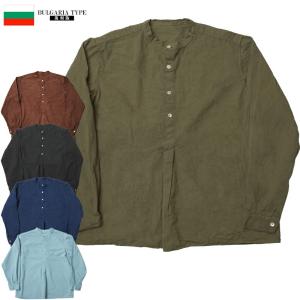 40s/グランパシャツ/マチ付/長袖シャツ/--/--/BLU/無地 : セカンド