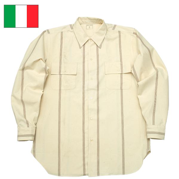 イタリア軍 プリズナーシャツ ストライプ オフホワイト デッドストック JS163NN コットン 綿...