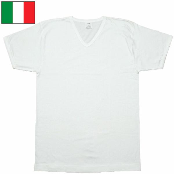 メール便可 イタリア軍 MM 半袖 Vネック Tシャツ ホワイト デッドストック JT063NN イ...