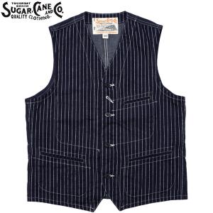 SUGAR CANE シュガーケーン #SC12654 9oz. ウォバッシュストライプ ワークベストメンズ 男性 ミリタリー アメカジ デニム 縦縞 9オンス ワークウエア｜seabees