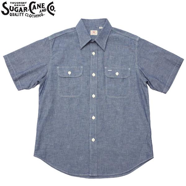 SUGAR CANE シュガーケーン #SC37941  半袖 ブルーシャンブレー ワークシャツメン...