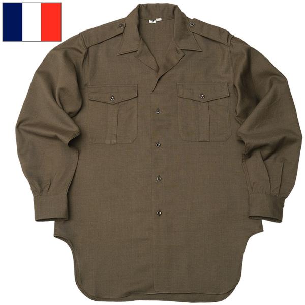 フランス軍 60s ウールシャツ 長袖 ブラウン デッドストック JS200NN フレンチアーミー ...