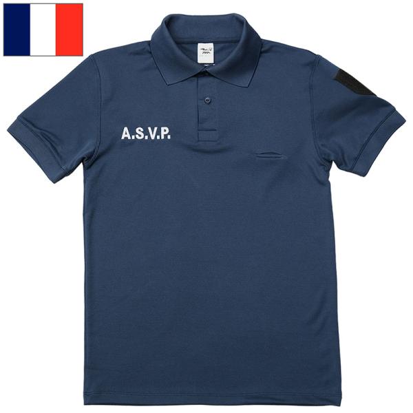 メール便可 フランス ASVP 半袖 ポロシャツ ネイビー デッドストック JS208NN ポリス ...