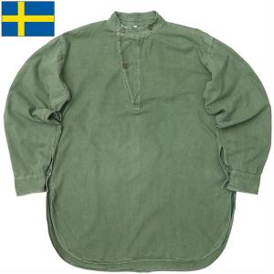 スウェーデン軍 M-55 スタンドカラー プルオーバーシャツ 初期モデル 長袖 オリーブ USED SWD M55 ロングスリーブ アンダーシャツ スリーピングシャツ パジャマ｜seabees