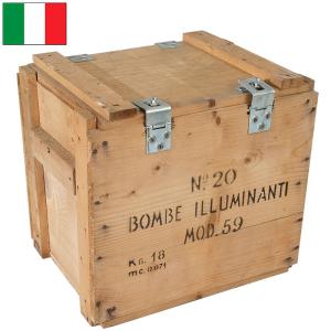 イタリア軍 BOMBE ILLUMINANTI ウッドボックス USED BX197UN 木箱 弾薬箱 照明弾 砲弾 アンモボックス アムニッション アミニッション アーモ AMMO コンテナ｜seabees