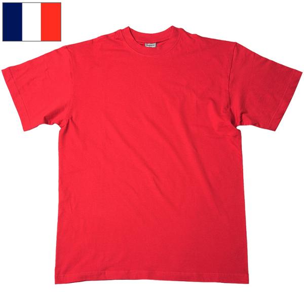 メール便可 フランス ミリタリースクール 半袖Tシャツ レッド デッドストック JT077NN 仏軍...