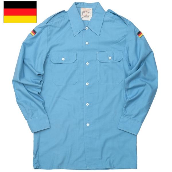 ドイツ軍 マリーン フィールドシャツ 長袖 ポリコットン ブルー USED JS210UN ドイツ海...