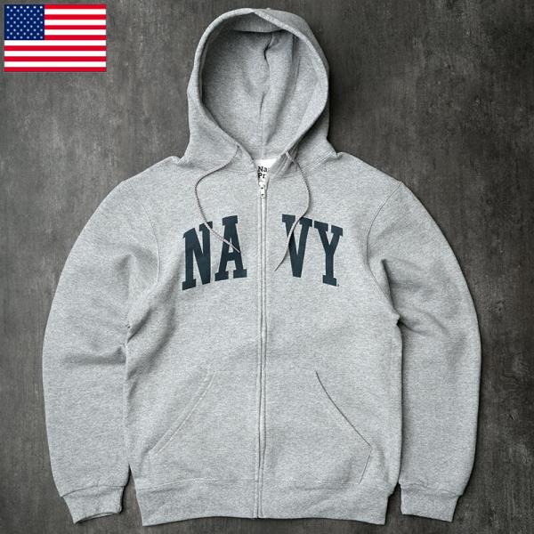 米軍 U.S.NAVY フルジップ スウェットパーカー グレー NAVYロゴ NAVY PRIDE製...