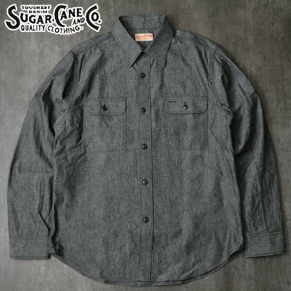 SUGARCANE シュガーケーン #SC29159  長袖 ブラックシャンブレー ワークシャツメン...