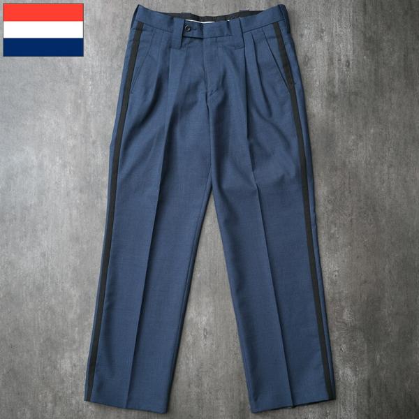オランダ ポリス サイドライン ドレスパンツ ネイビー 薄手 メンズ USED PP467NN 警察...