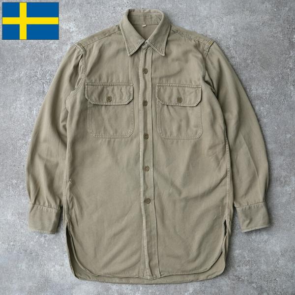 スウェーデン軍 M39 ワークシャツ コットンツイル グレー USED JS238UN SWD M-...