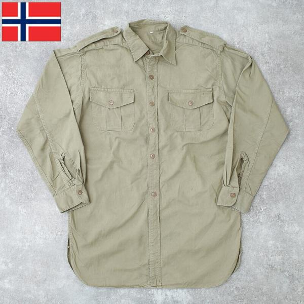 ノルウェー軍 チノシャツ 長袖 カーキ USED JS238UN コットンツイル フィールドシャツ ...